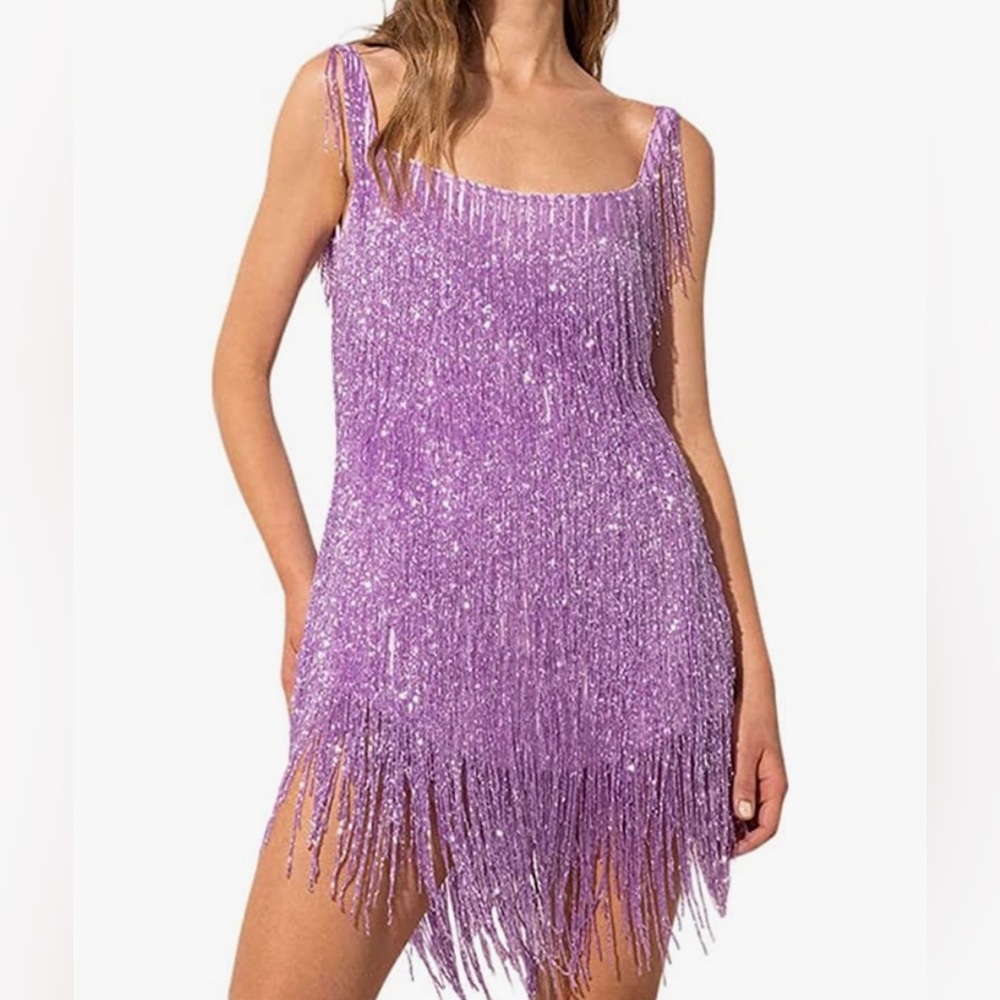 Amazon Sparkly Purple Fringe Dress